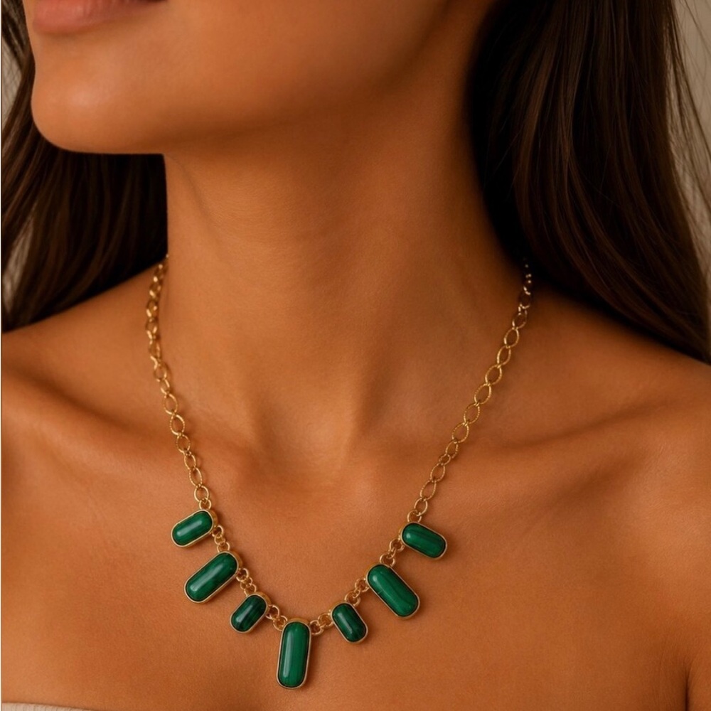 Plunder Gold-Tone Necklace with Green Stone Drops
